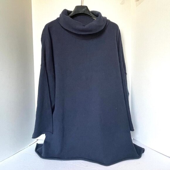 Eileen Fisher Turtleneck Sweater 3X Plus Blue Cotton Cashmere Relaxed Fit Luxe - Picture 2 of 6